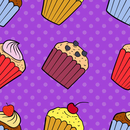 Seamless pattern with cupcakesのイラスト素材