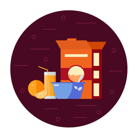 Breakfast time, delicious breakfast, oatmeal, fresh juice.のイラスト素材