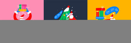 Collection of vector Merry Christmas and Happy New Year greeting card with cute Santa Claus.のイラスト素材