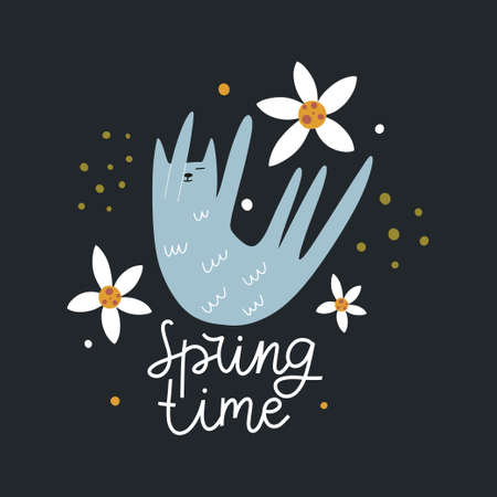 Vector illustration with sleeping cat. Spring time.のイラスト素材