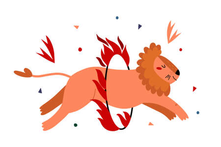 Childish illustration with circus lion.のイラスト素材