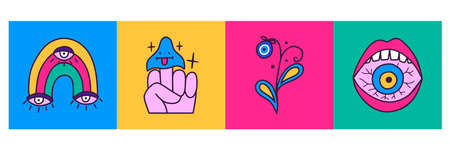 Vector abstract shapes. Psychedelic concept. All elements are isolated.のイラスト素材