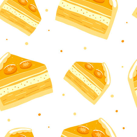 Vector seamless pattern with carrot cake. Vegetarian food. Healthy eating.