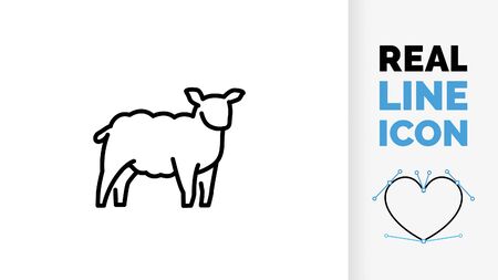 editable line icon of a domestic cattle side view whole body sheeのイラスト素材