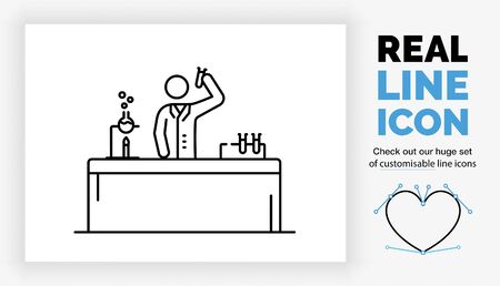 Editable real line icon of a stick figure scientistのイラスト素材