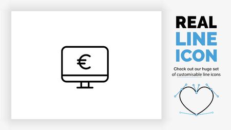 Editable line icon of a computer screen with a euro sigのイラスト素材