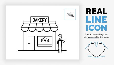 Editable real line icon of a stick figure bakerのイラスト素材