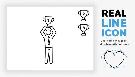 Editable real line icon of a stick figure business man winningのイラスト素材