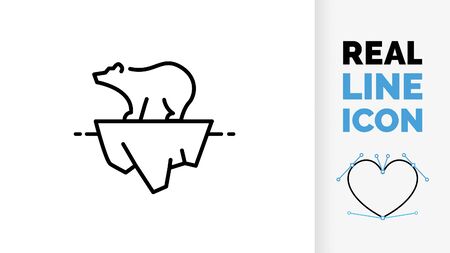 Editable line icon of a polar bear on a small ice sheet because of global warmingのイラスト素材