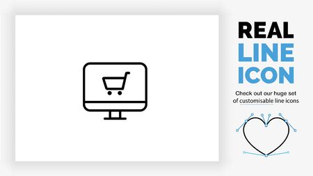 Editable line icon of a shopping cart on a computer screenのイラスト素材