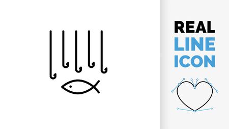 Editable line icon of overfishing visualised by many hooksのイラスト素材