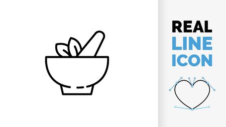 Editable line icon of a mortar and pestle with spicesのイラスト素材