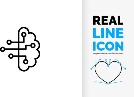 Editable  line icon or symbol of ai or artificial intelligence in the form of a brainのイラスト素材