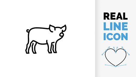 Vector editable real line icon of a domestic side view full body pig or swine used for pork meat as modern clean line art illustration in a black stroke symbol style on a white background styleのイラスト素材