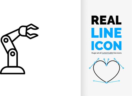 Vector editable line icon or symbol of automation by a robotic armのイラスト素材