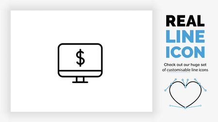 Editable line icon of a desktop computer with a dollar signのイラスト素材