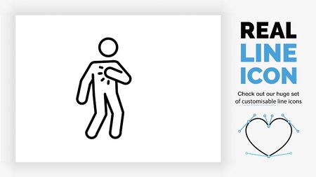 editable real line icon of a outline stick figure having a heart attackのイラスト素材