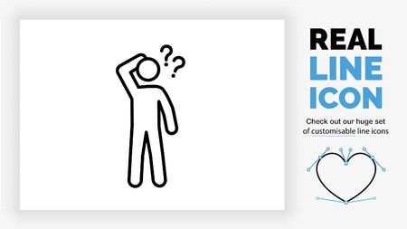 Editable line icon of a confused stick figureのイラスト素材