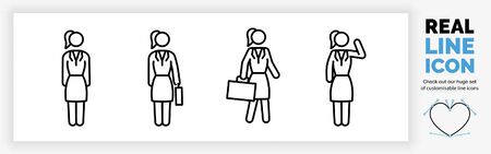 Editable real line icon set of the whole body of a stick figure business womanのイラスト素材