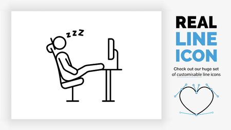 Editable real line icon of an employee stick figure sleeping on the jobのイラスト素材
