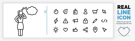 Editable line icon of a woman thinking aboutのイラスト素材
