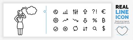 Editable line icon of a woman thinking about somethingのイラスト素材