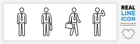 Editable real line icon set of the whole body of a stick figure business manのイラスト素材