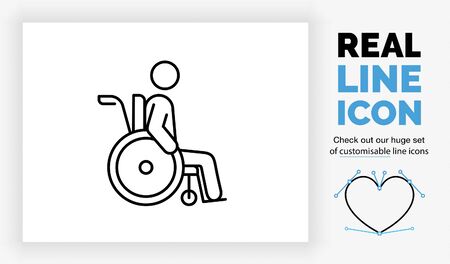 Editable real line icon of a old stick figure man in a wheelchairのイラスト素材