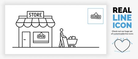Editable real line icon of a store illustration with a open and closed signのイラスト素材