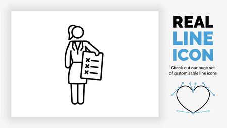Editable line icon of a business woman handing a fileのイラスト素材