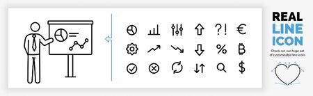 Editable real line icon of a business man giving a presentationのイラスト素材