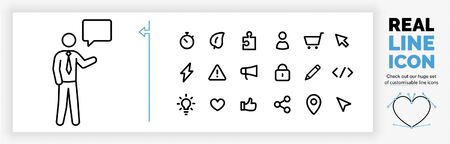Editable real line icon of a business man talking about an ideaのイラスト素材