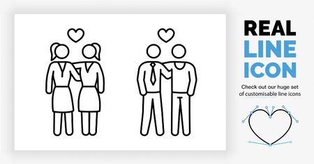 Editable real line icon of same sex loveのイラスト素材