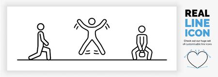 Editable real line icon of a stick figure person staying fit at homeのイラスト素材