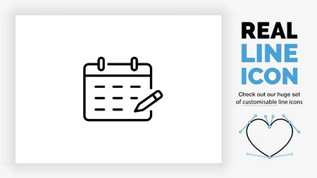 Editable line icon of a pencil writing on a calendarのイラスト素材