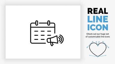 Editable line icon of a calendar with a megaphoneのイラスト素材