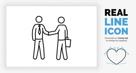Editable real line icon of two stick figure businessman shaking handsのイラスト素材
