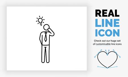 Editable line icon of a stick figure person with an idea as a light bulbのイラスト素材