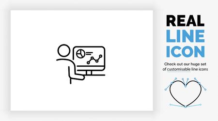 Editable real line icon of a stick figure analyst person workingのイラスト素材