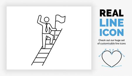 Editable real line icon of a stick figure business man climbing the career ladderのイラスト素材
