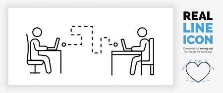 Editable real line icon of stick figure people working from homeのイラスト素材