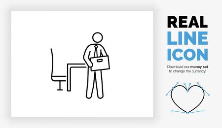 Editable real line icon of a stick figure employee in a suitのイラスト素材