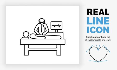 Editable real line icon of a patient in a hospital bed on the intensive careのイラスト素材