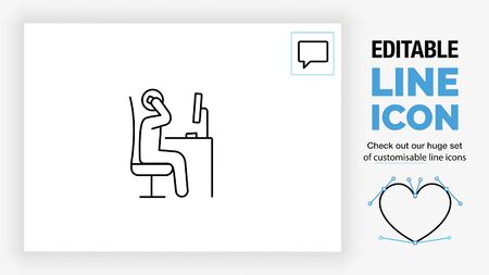 Editable line icon of a help desk stick figureのイラスト素材