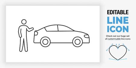 Editable line icon of a car salesman of driver showing his carのイラスト素材
