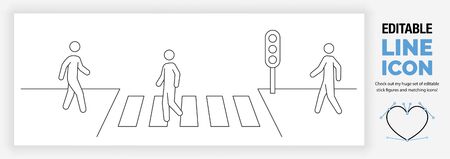 Editable linear stick figure iwalking the cross roadのイラスト素材