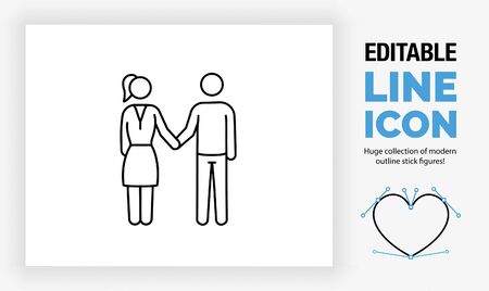 Editable line icon of stick figures holding handsのイラスト素材