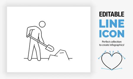 ditable line icon of a stick figure shovellingのイラスト素材