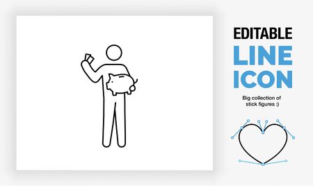 Editable line icons of personal finance saving money in a piggy bankのイラスト素材