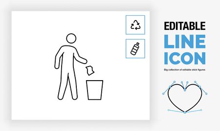 Editable lien icon of a stick figure throwing away trashのイラスト素材